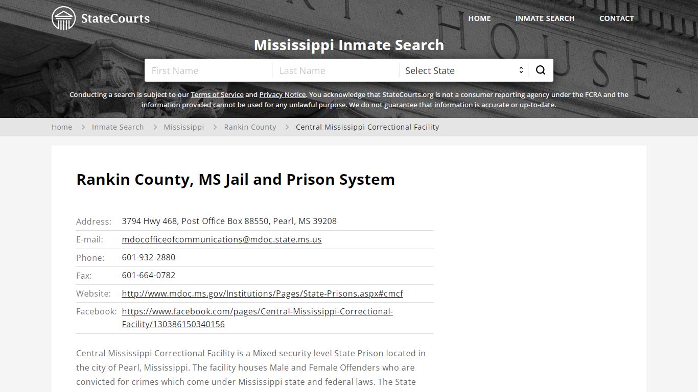 Central Mississippi Correctional Facility Inmate Records ...
